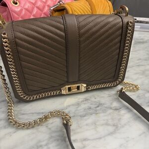 Rebecca Minkoff Black Crossbody Bag large olive green gold accents